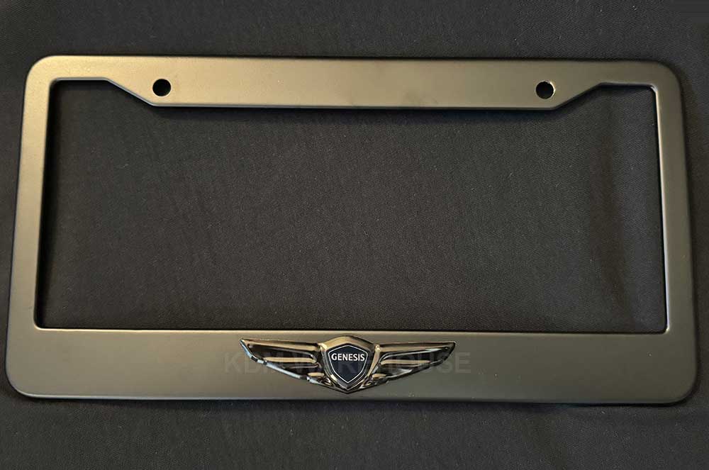 License Plate Frame in Stainless Steel with Wing Emblem for Genesis