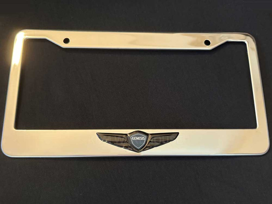 License Plate Frame in Stainless Steel with Wing Emblem for Genesis