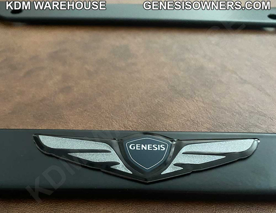 License Plate Frame in Stainless Steel with Wing Emblem for Genesis
