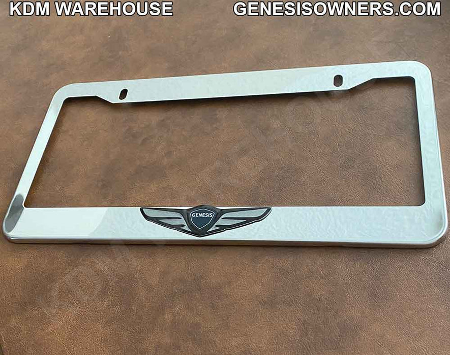 License Plate Frame in Stainless Steel with Wing Emblem for Genesis