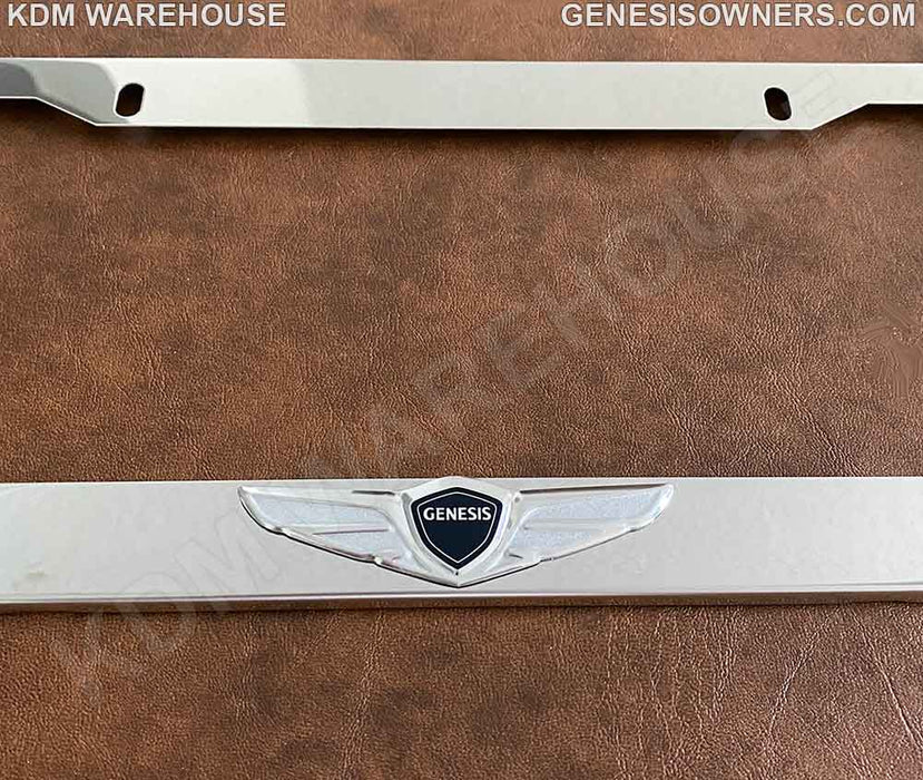 License Plate Frame in Stainless Steel with Wing Emblem for Genesis
