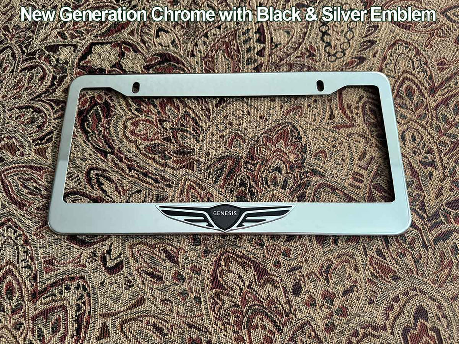 License Plate Frame in Stainless Steel with Wing Emblem for Genesis