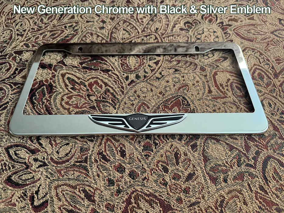 License Plate Frame in Stainless Steel with Wing Emblem for Genesis