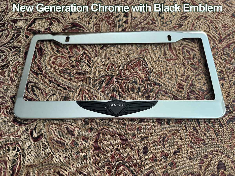 License Plate Frame in Stainless Steel with Wing Emblem for Genesis