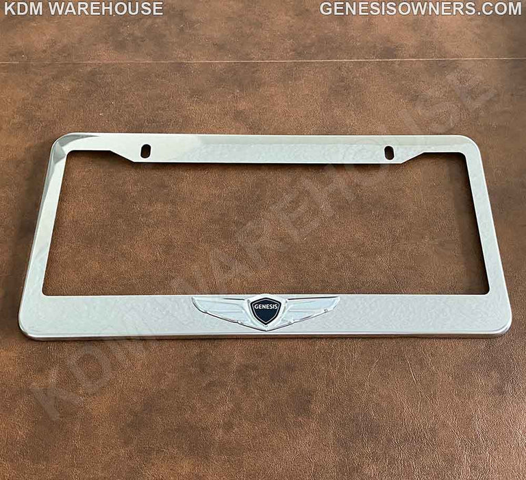 License Plate Frame in Stainless Steel with Wing Emblem for Genesis